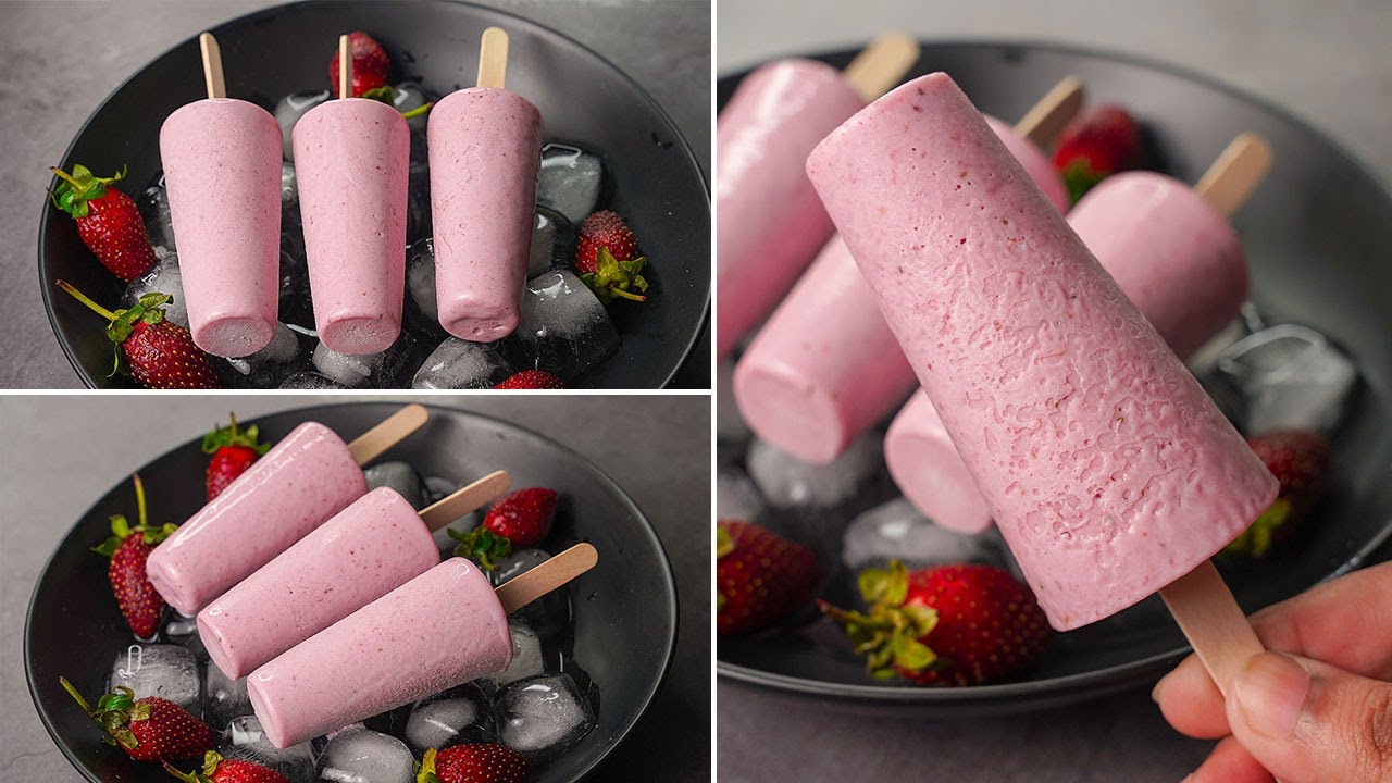 3 Ingredient Strawberry Kulfi Recipe No Cream No Condensed Milk