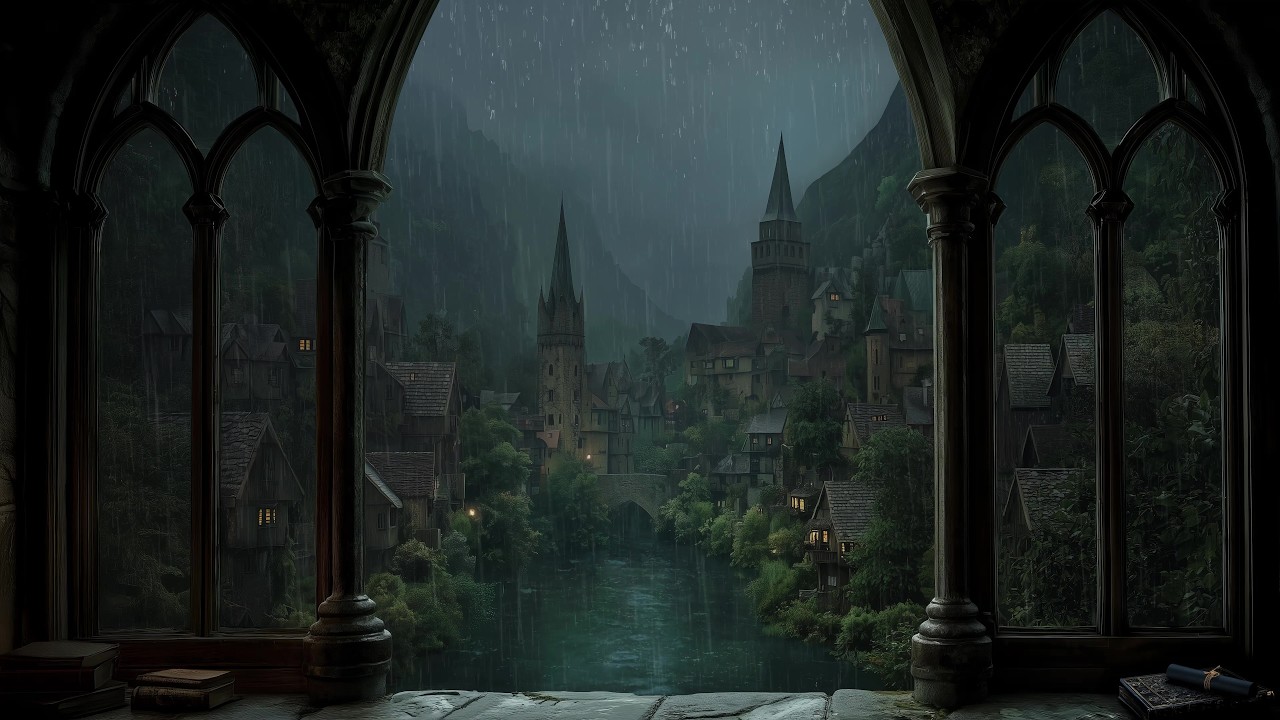 Beat Insomnia, Focus Study and Reading with Rain Thunder from Castle Window