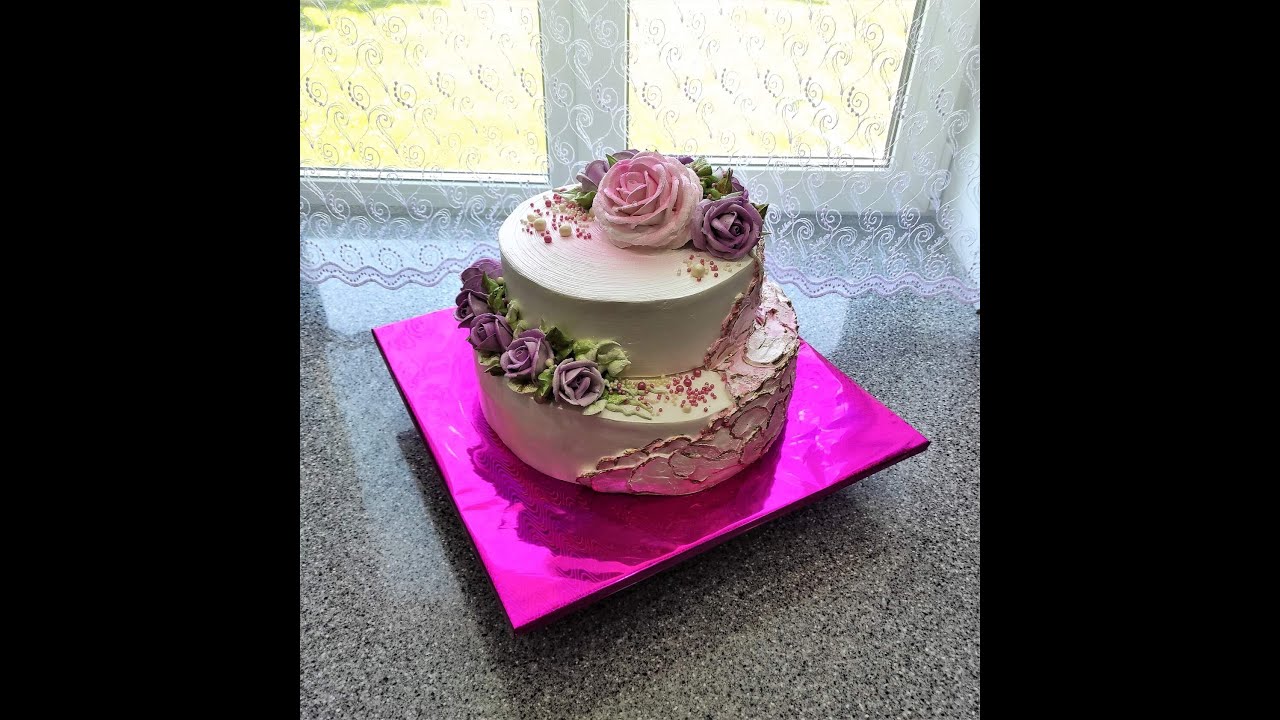 Как собрать двухъярусный торт и украсить красивыми цветами | Сборка и украшение | Свадебный торт