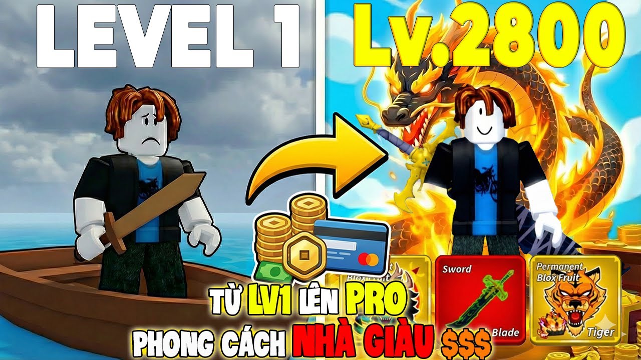 Thử Thách Kiểu Nhà Giàu $$$ Lên Max Level Trong Blox Fruits