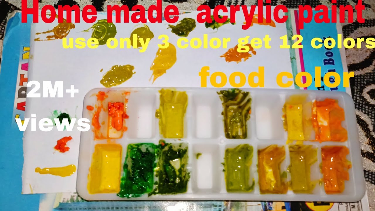 Homemade  12 colors acrylic paint by using only 3 color /whithout food color.