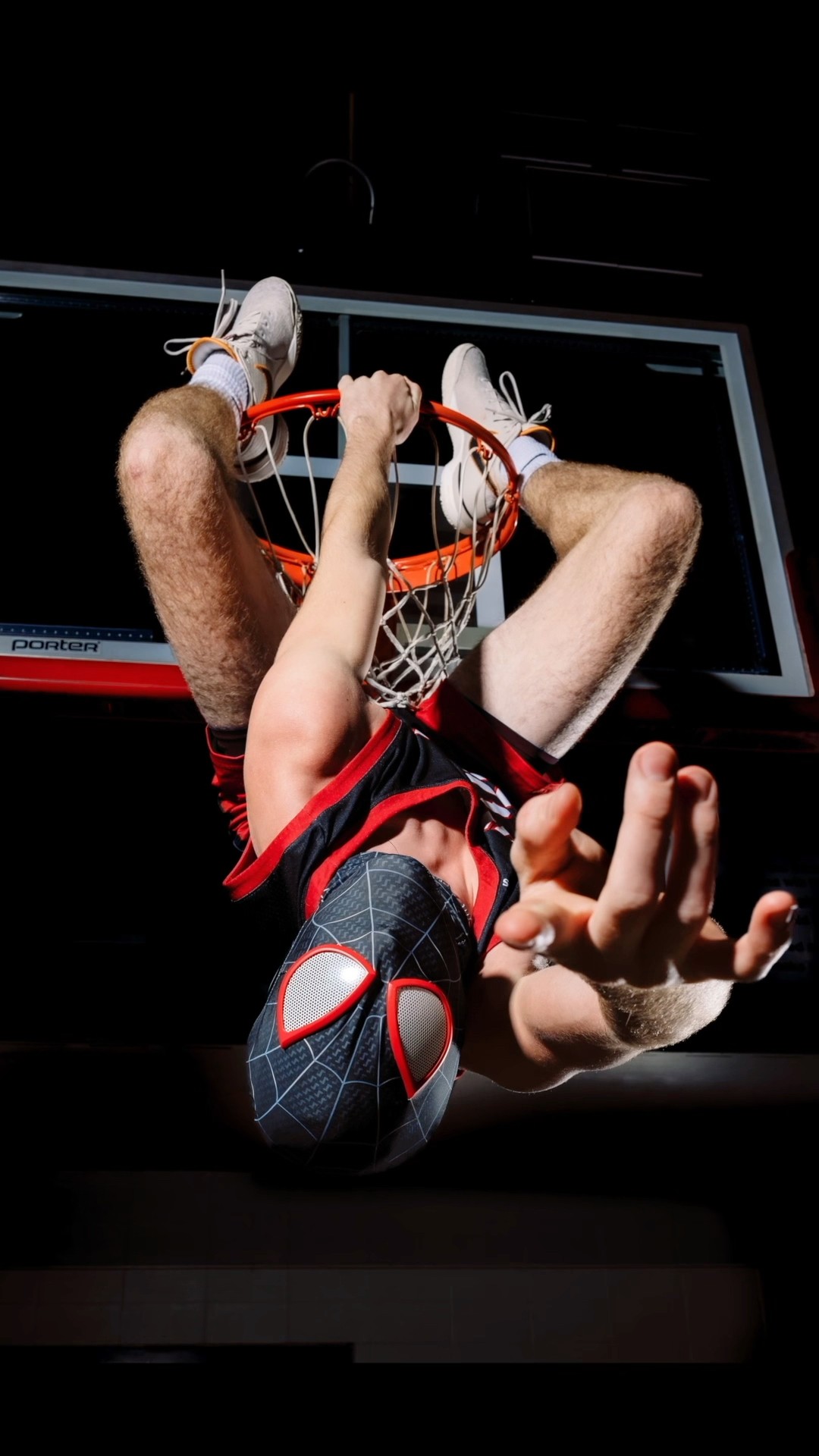 Spiderman!! On the basketball goal for the pic! #sportsphotography #nikon