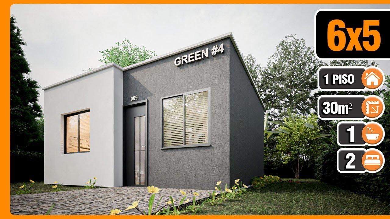 Casa 6x5 de 2 dormitorios 1 planta | Casa Moderna, Económica, Ecológica y  Minimalista. - Plano 3D