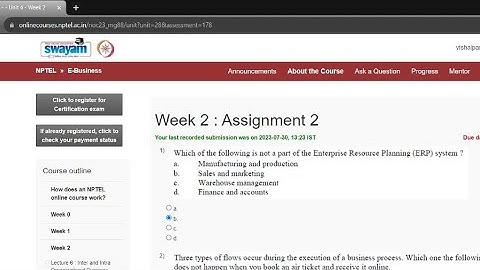 NPTEL swayam portals E-business assignment answer week 2 #nptelcourseanswers #nptel #answers