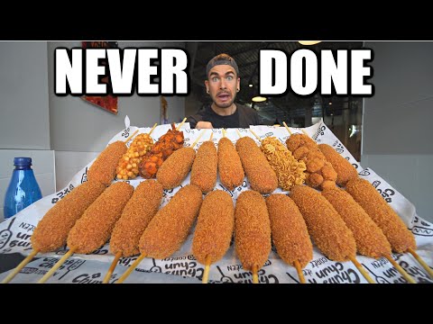 BET YOU CAN T EAT HALF MASSIVE 10LB CORN DOG EATING CHALLENGE Korean Rice Dogs 