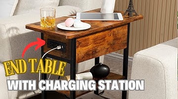 End Table with Charging Station, Flip Top Side Table with USB Ports and Outlets
