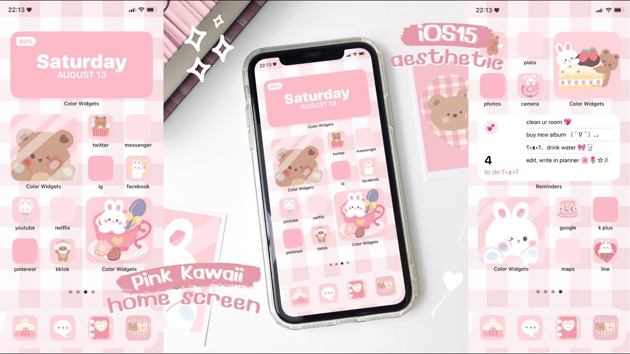 Kawaii Aesthetic iPhone Icon Set With Widgets and Wallpapers 