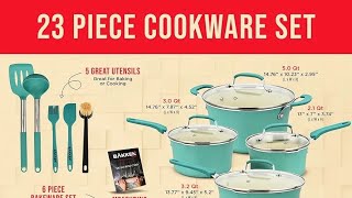 Cookware Set – 23 Piece –Aqua Multi-Sized Cooking Pots with Lids, Skillet Fry Pans and Bakeware