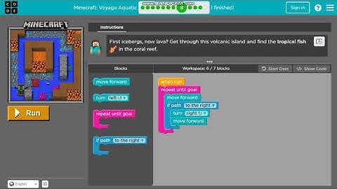 Minecraft Voyage Aquatic Levels 1-11 with each level completed within the limit of number of blocks