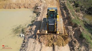 Amazing Brand New Dozer Heavy Trucks Showing Moving Soils In Water Filling The Land In Big Size