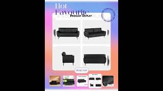 NEW Mid Century Modern Black Loveseat Sofa for Small Spaces