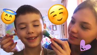 ASMR Facial Massage with brushes for my little cousin.