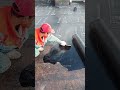 Hot liquid asphalt glues waterproof felt sheets
