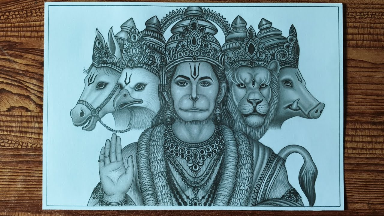Panchmukhi Hanuman drawing 