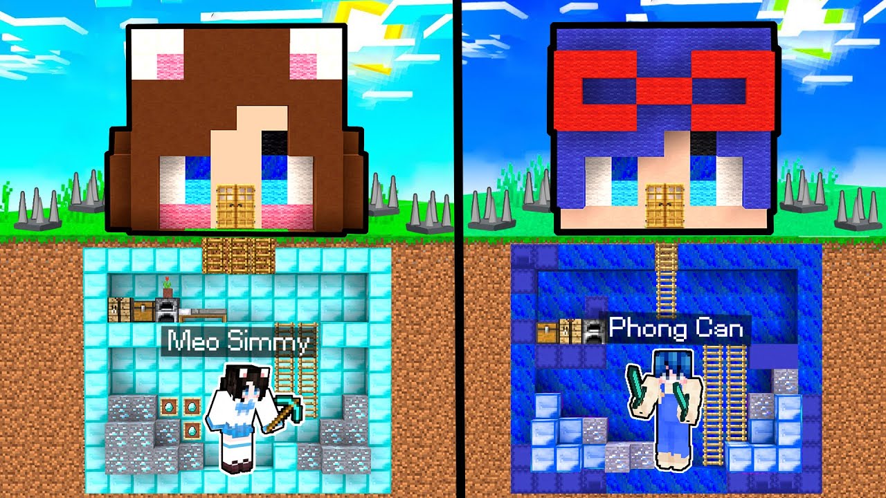 Mèo Simmy Thử Thách Xây CĂN HẦM BÍ MẬT AN TOÀN SIMMY VÀ PHONG CẬN Trong Minecraft