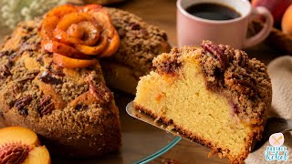 SOFT and MOIST PEACH VANILLA CAKE 🍑 with a Cinnamon Crumble Topping | DESSERTS WITH IXCHEL screenshot 4