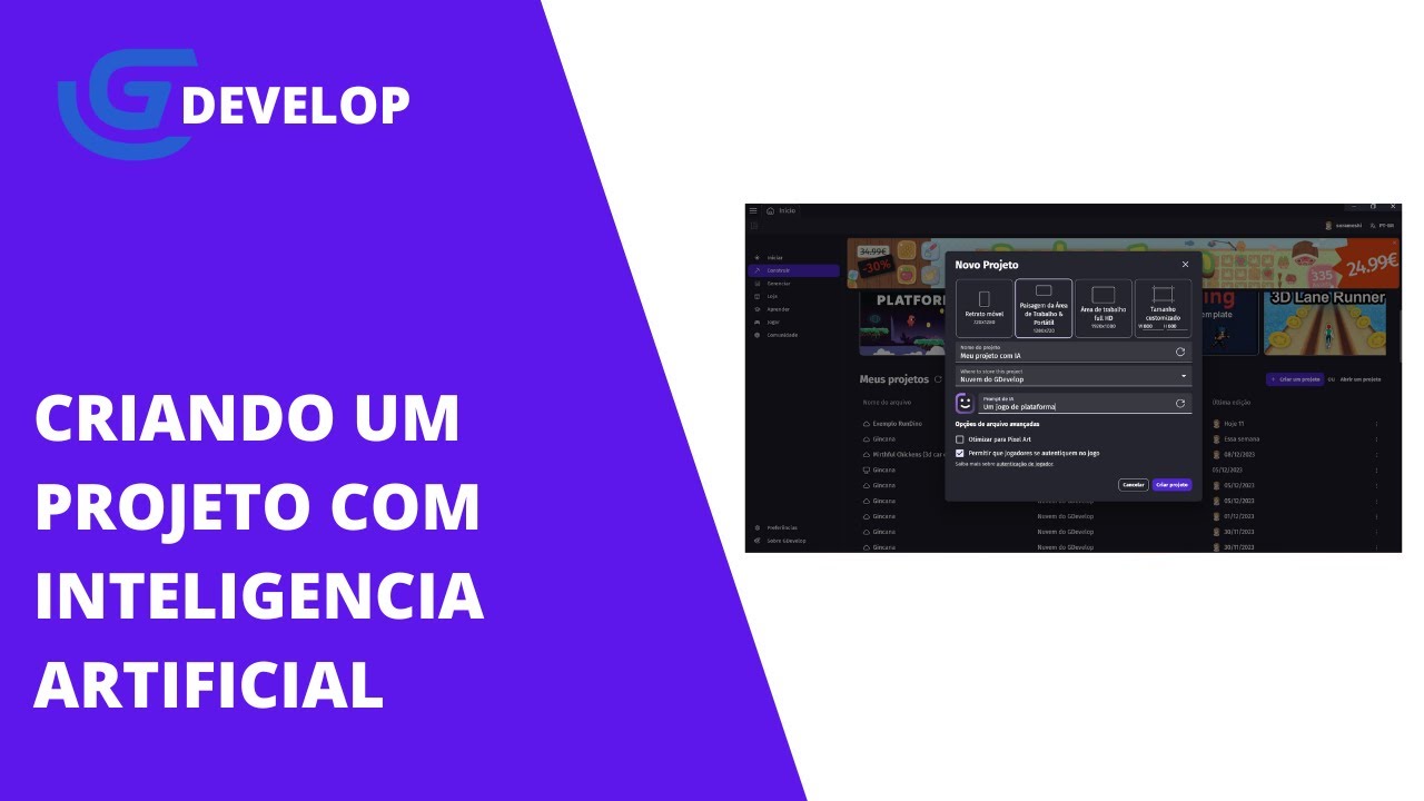 GDevelop 2024 - Criando projeto com IA - YouTube
