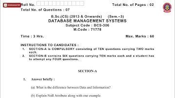 BSC 3RD SEM CS DATABASE MANAGEMENT SYSTEMS NOV 2019 | PTU