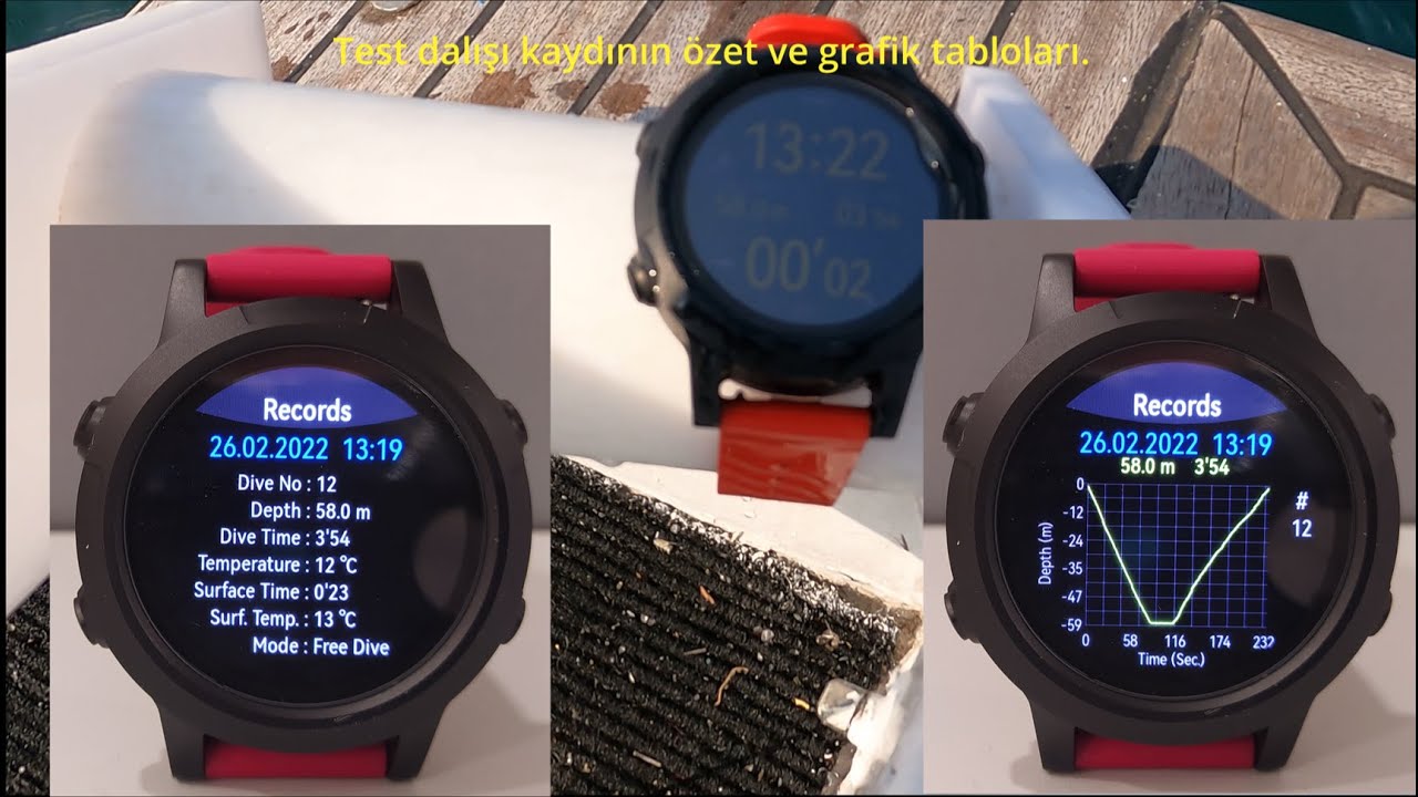 Mikrosub Dalış bilgisayarı serbest dalış modu test görüntüleri
