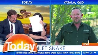 Snake catcher's toilet story has TV hosts in stitches