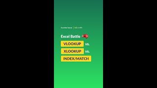 #shorts | excel battle: vlookup vs. xlookup vs. index/match