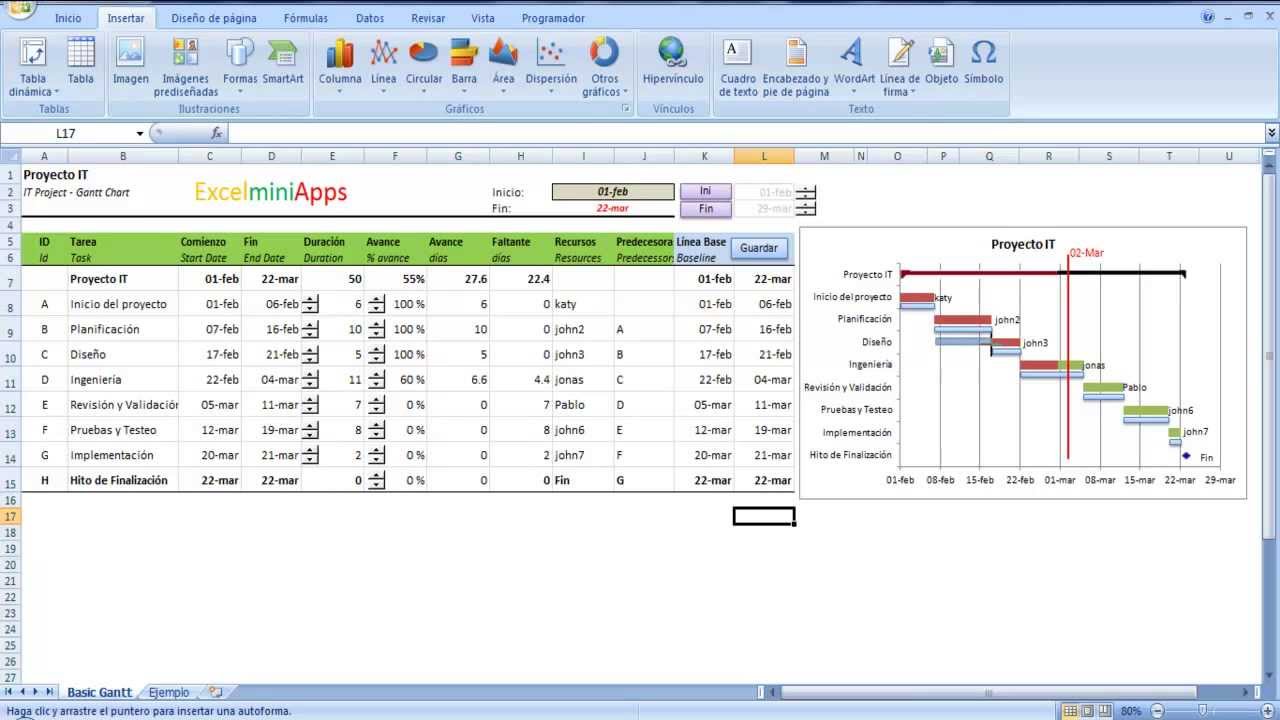 Cronograma en Excel con Línea Base - YouTube