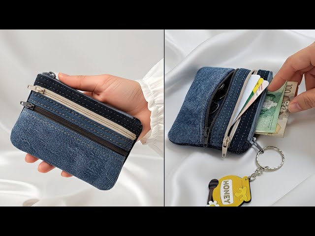 DIY Cute Triple Zip Denim Purse Out of Old Jeans' Leftover Fabric