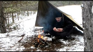 Зимний бушкрафт с плащ палаткой