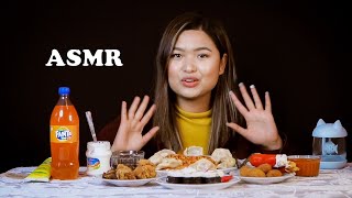 ASMR MUKBANG spicy 2x ramen, C.momo,  sushi, spicy crispy hot wings,veg nuggets, trending capsicum