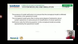 Lecturevideo_ 17CS834_ SMS _Module 5 _Model Building,verification and validation_SHOBA V