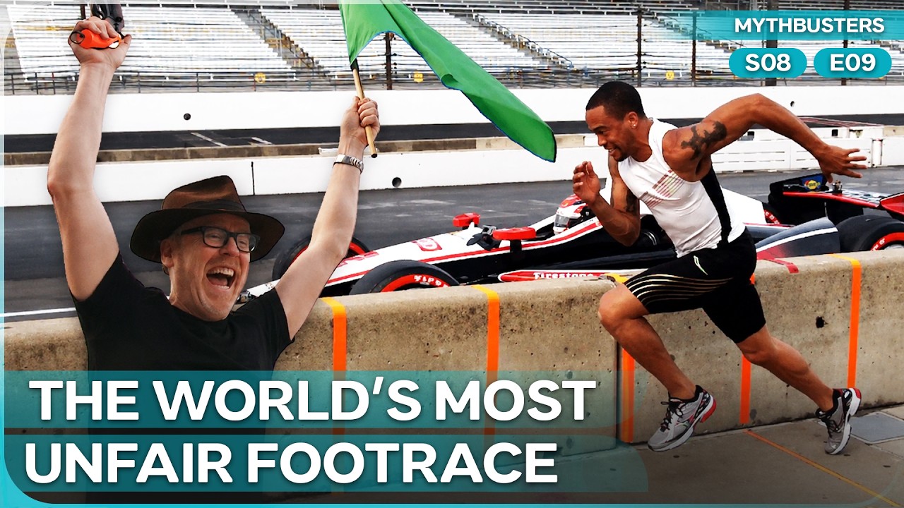 Can An Olympic Sprinter Beat An IndyCar In A 30-Foot Race? | MythBusters