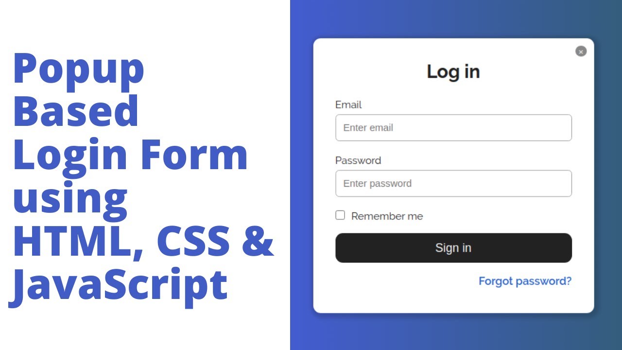 โค้ด html ป๊อปอัพ  New  Create Popup Login Form using HTML, CSS \u0026 JavaScript