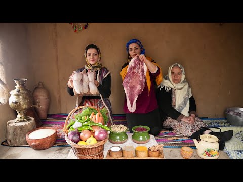 Cooking Cow Tongue Stew Rural Style Recipe With Rice Pilaf in Village Kitchen