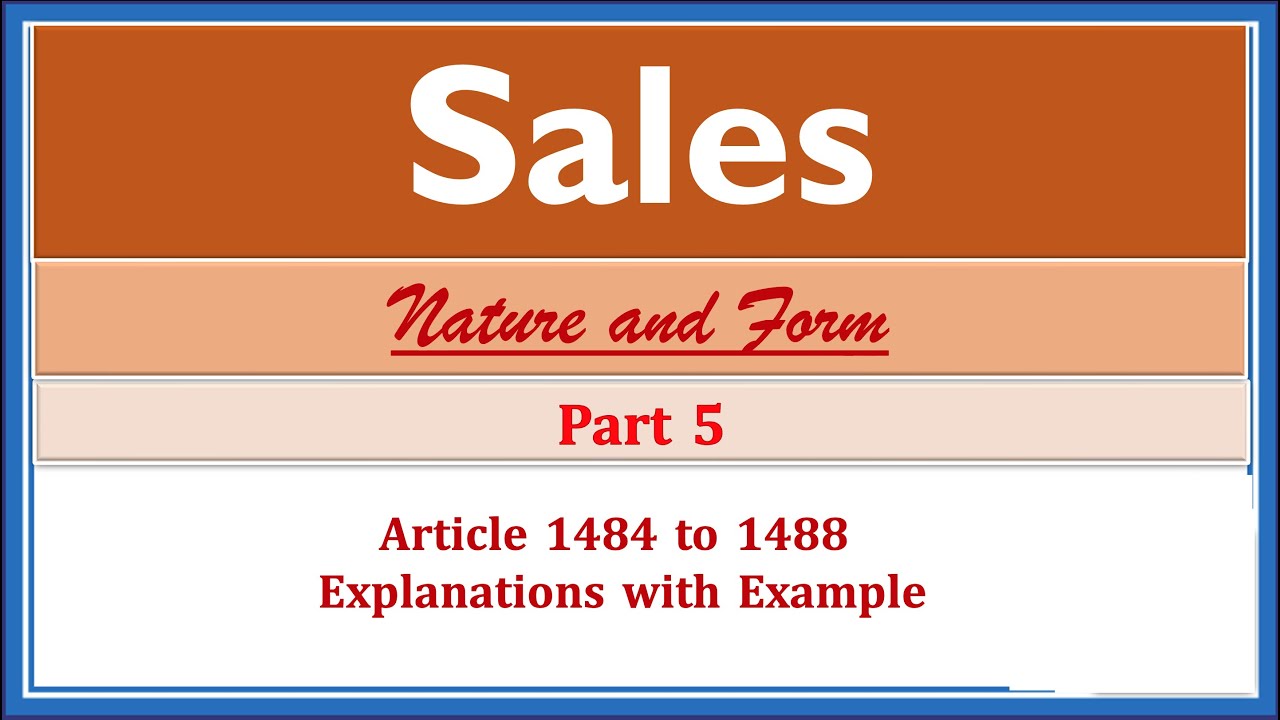 Sales. Part V. Article 1484 to Article 1488.