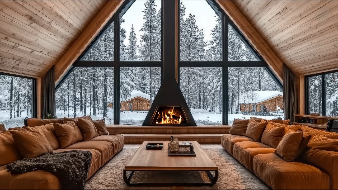 Спокойное зимнее убежище в деревенской хижине с камином. Джазовая музыка для отдыха и вдохновения