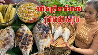 ត្រីកាហែលស្រស់ៗអាំងញាំជា១ជ្រក់ផ្កាស្នោ#cooking #ahmey