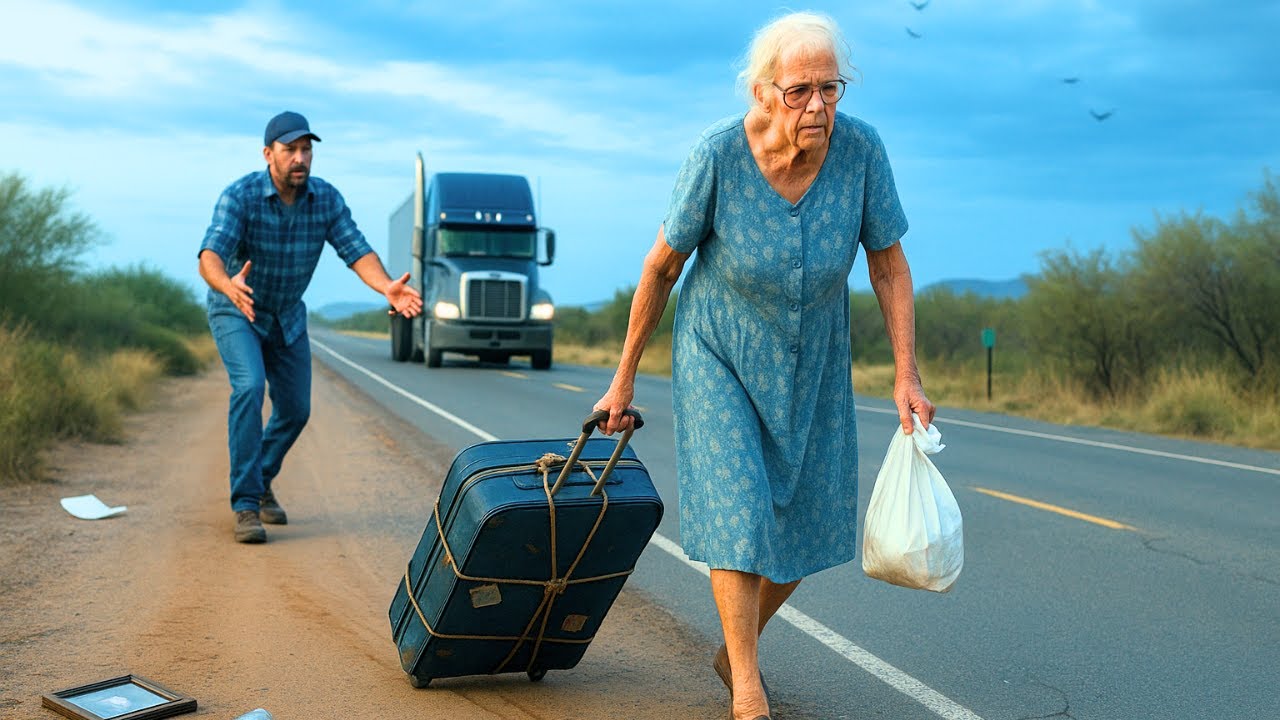 CAMINHONEIRO ENCONTRA IDOSA PUXANDO MALA NA ESTRADA DEPOIS QUE O FILHO A EXPULSOU PORQUE...