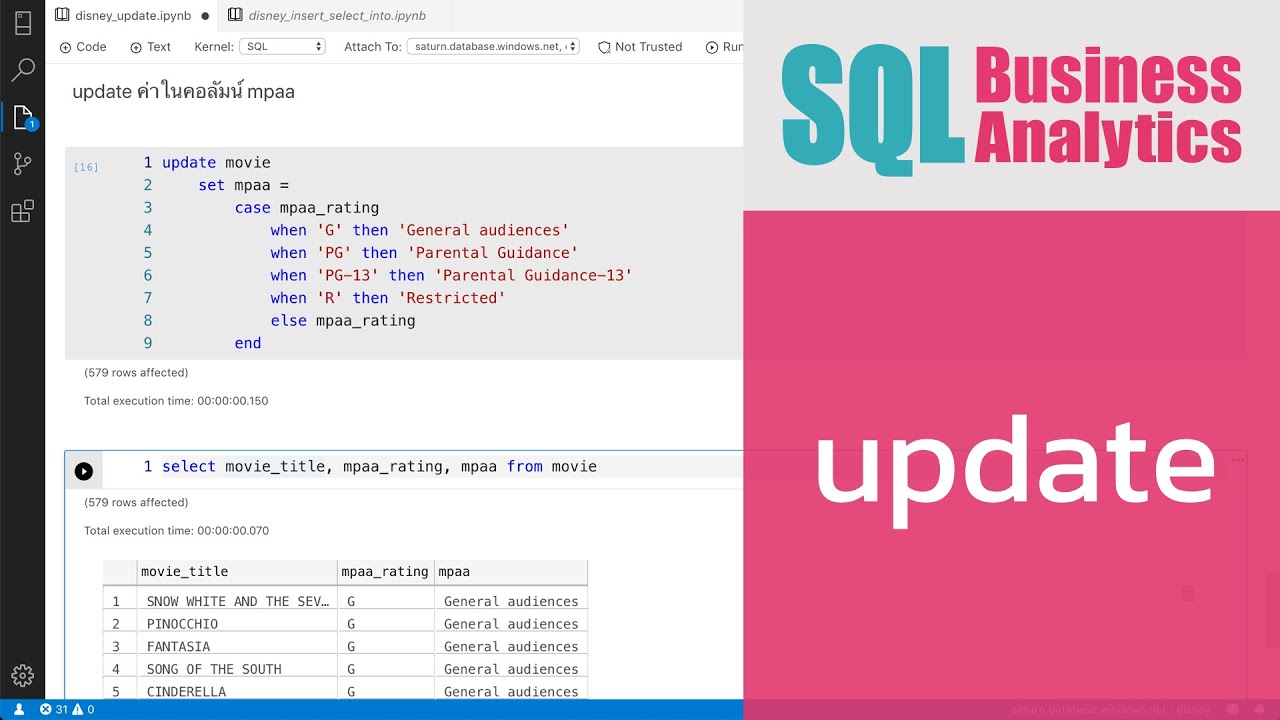 คำสั่ง sql server  New Update  สอน SQL เบื้องต้น: การแก้ไขข้อมูลในตารางด้วยคำสั่ง UPDATE