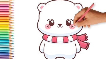 CÓMO DIBUJAR un OSO POLAR fácil para niños | Dibujos Kawaii | Dibujos Fáciles