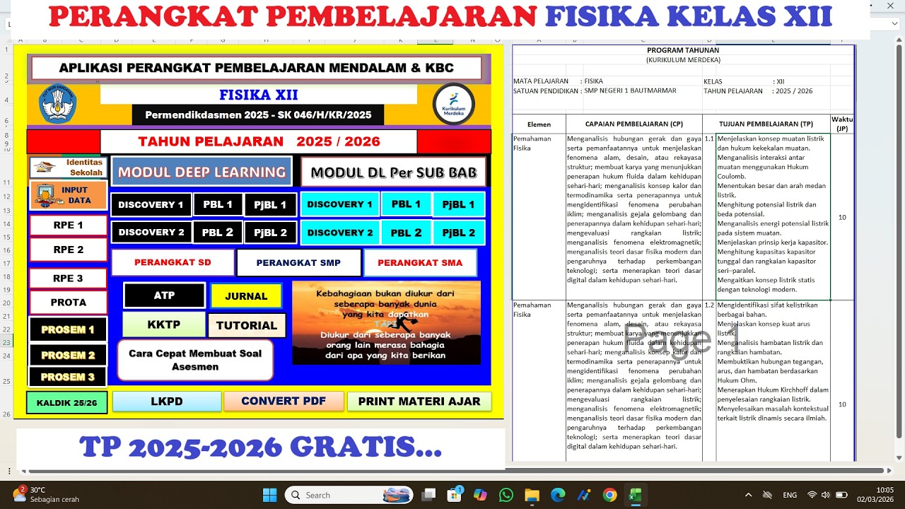 Perangkat Pembelajaran Mendalam FISIKA Kelas 12 TP 2025-2026
