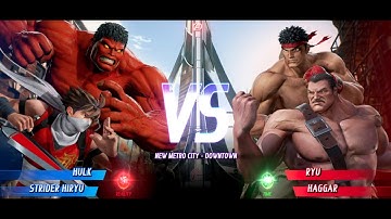 Red Hulk and Red Strider Hiryu vs Ryu and Haggar MARVEL VS. CAPCOM: INFINITE