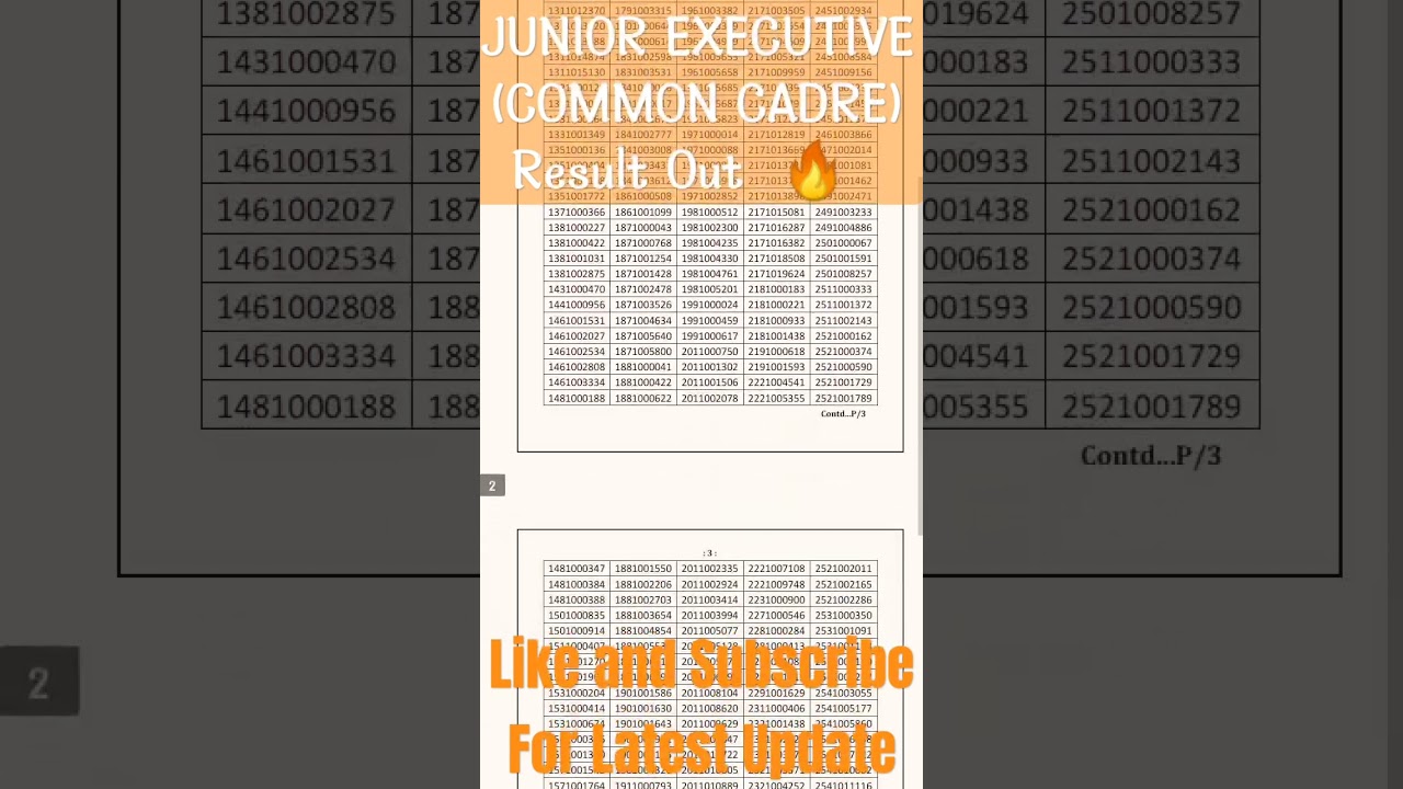JUNIOR EXECUTIVE COMMON CADRE Result 