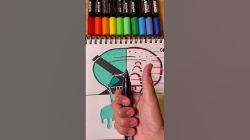 One drawing of Squidward, but in 4 different styles! Part 3 Drip! #subscribe #posca