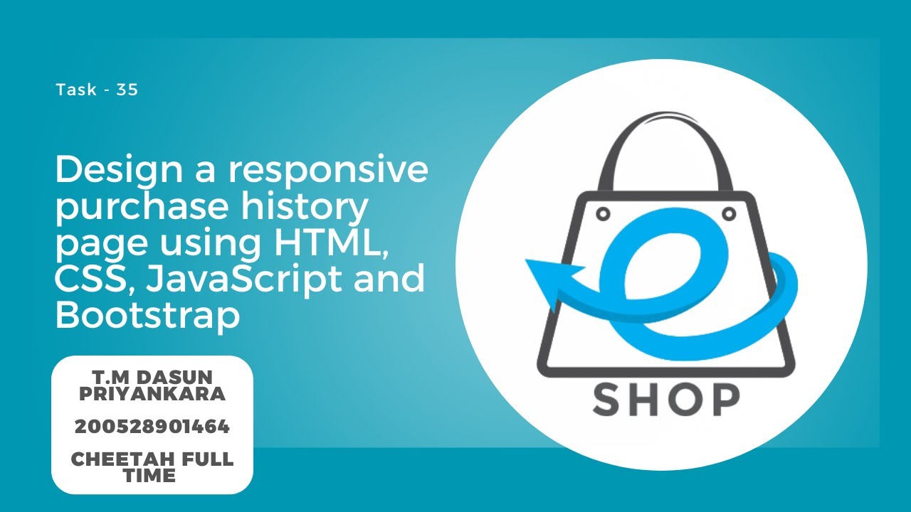 Design a responsive purchase history page using HTML, CSS, JavaScript ...