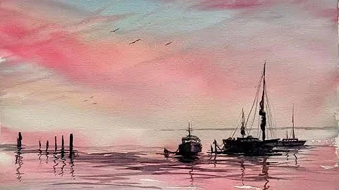 Paint a loose Watercolour Sunset Seascape, Simple ...