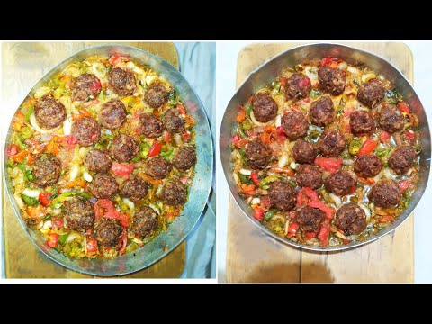 صينية كفتة بالفلفل الألوان أحلى و أسرع وصفة لكرات اللحم فى الفرن
