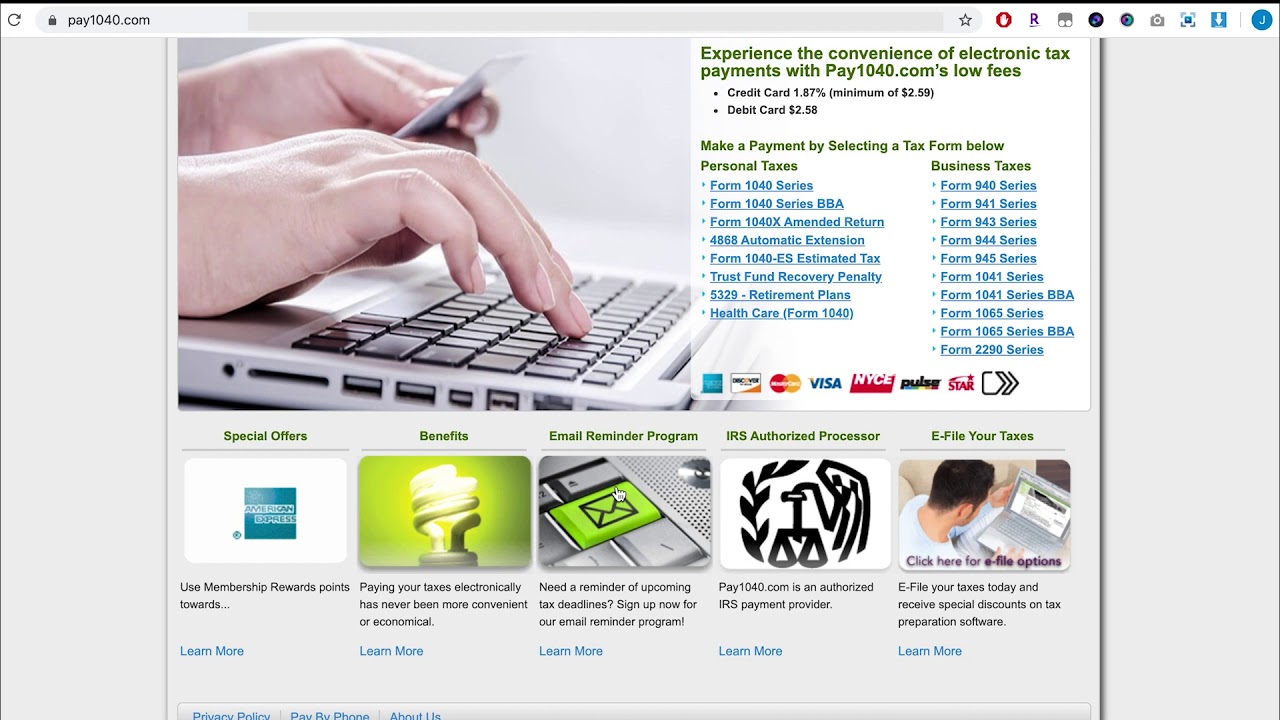 How to pay your IRS taxes online using Credit or Debit Card 1040 PayUSATax Pay1040 ...