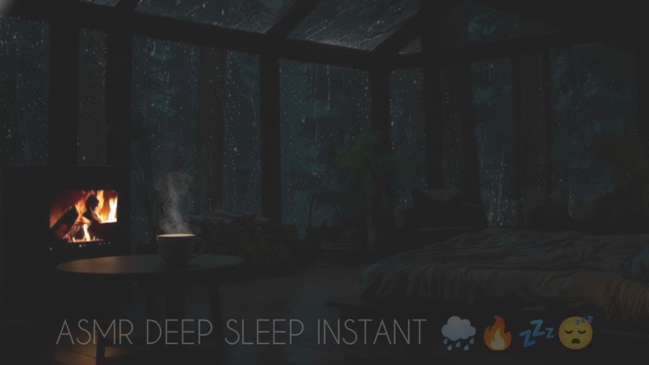 3 HOURS Heavy Rain & Fireplace Ambience 🔥⛈️ ASMR for Deep Sleep, Study ...
