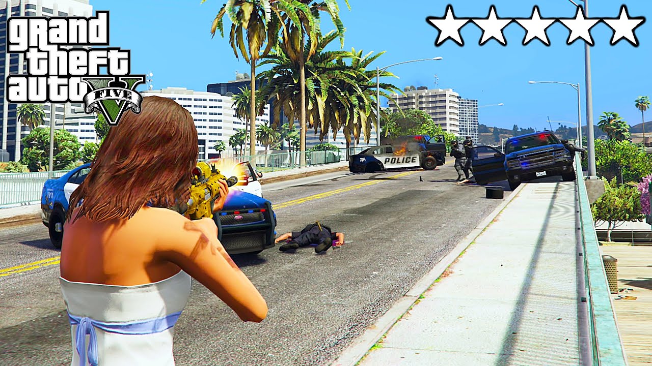GTA V FIVE STAR COP BATTLE LOS SANTOS CRAZY GIRL!!! - YouTube