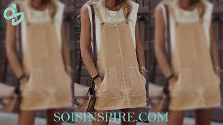 Side Buttons Square Neck Overall Mini Dress